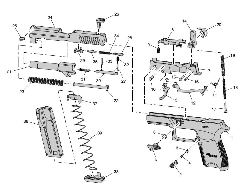 This is a parts diagram for the Sig Sauer P250, P250C and P250SC